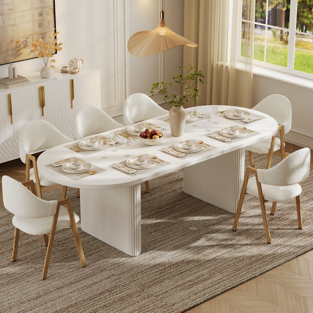 Fluve 2000mm-2400mm Oval Extendable White Dining Table Butterfly Leaf 6-10 Seater window image