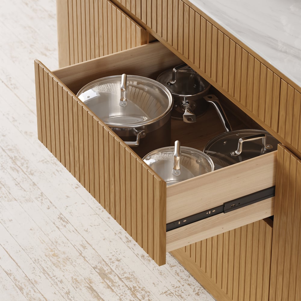 Îlot de cuisine en bois massif avec dessus en pierre frittée de 72 po avec rangement image de fenêtre