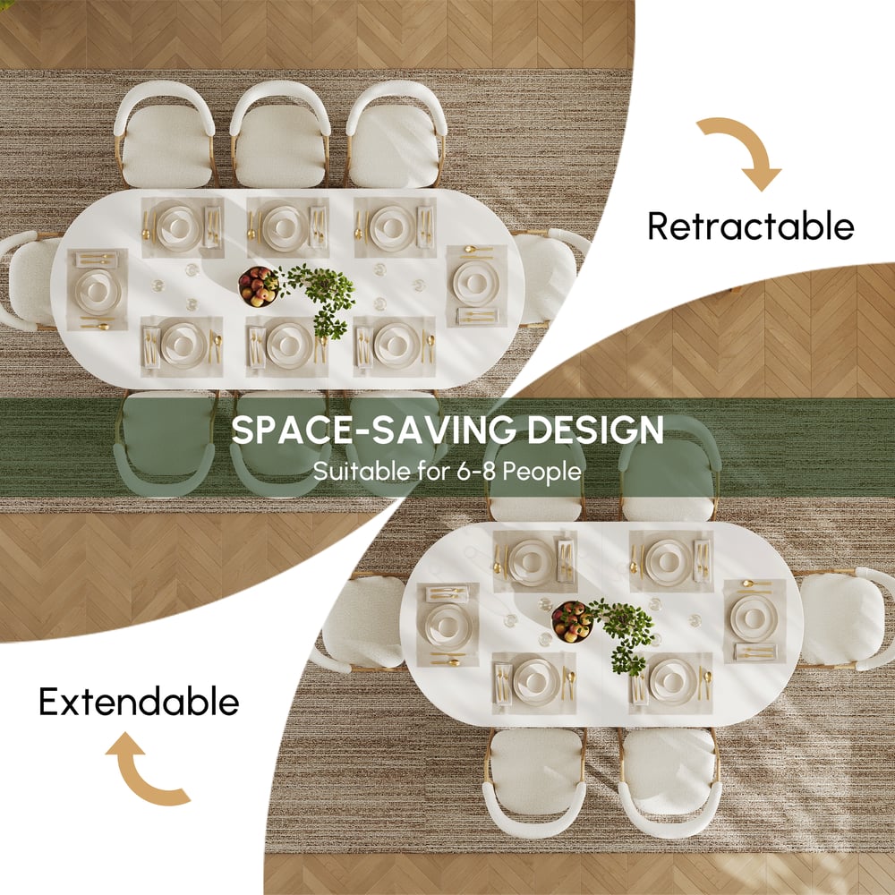 Fluve 2000mm-2400mm Oval Extendable White Dining Table Butterfly Leaf 6-10 Seater window image