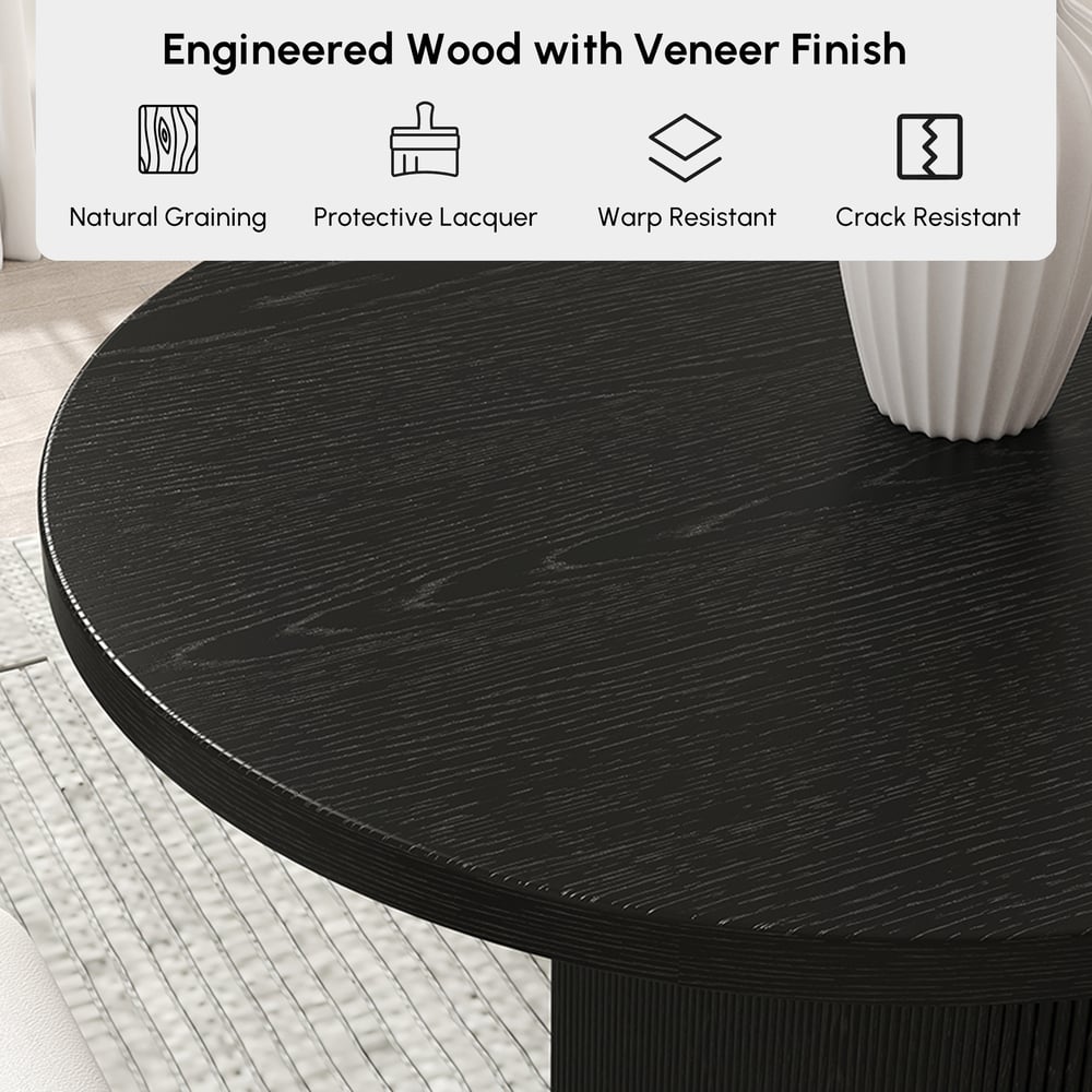 63"-79" Japandi Style Oval Extendable Dining Table Black Seats 4-6 People window image