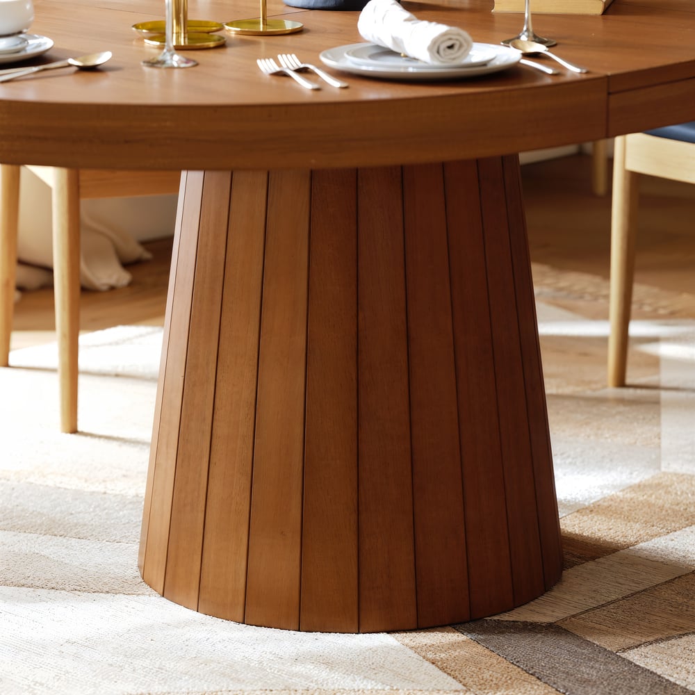 Mesa de comedor ovalada y redonda con pedestal extensible para 6 personas, nogal japonés imagen de ventana