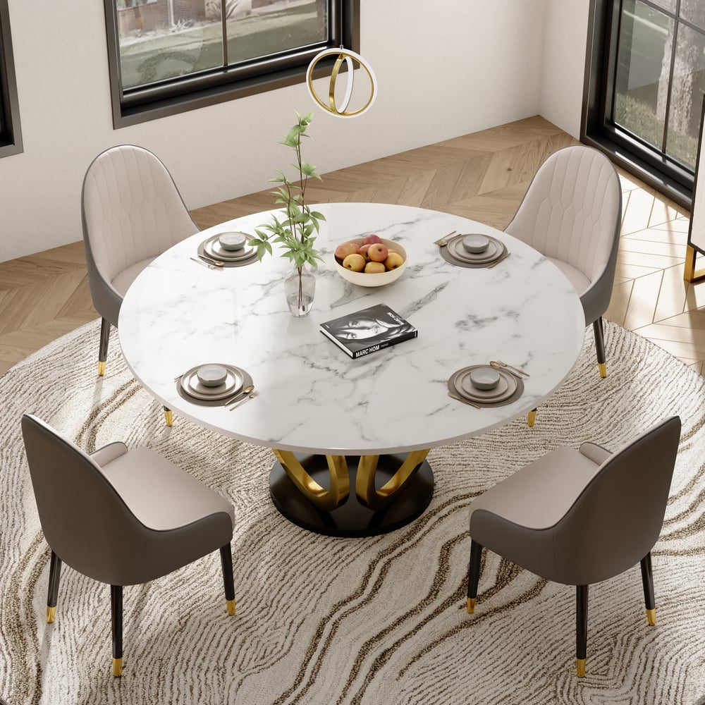 5 Piece Dining Room Set 1350mm Sintered Stone Top Round Dining Table White&Grey 4 Chairs window image