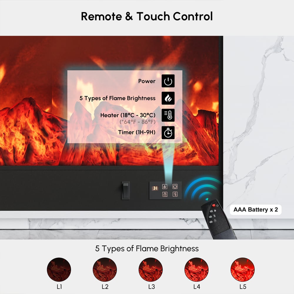 79" Sintered Stone Electric Fireplace TV Stand with Remote Control window image