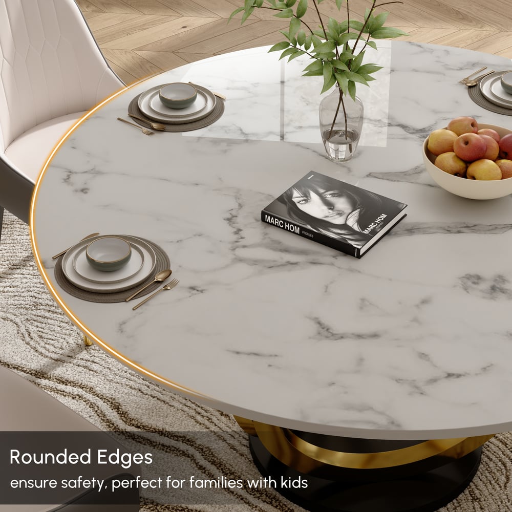 5 Piece Dining Room Set 1350mm Sintered Stone Top Round Dining Table White&Grey 4 Chairs window image
