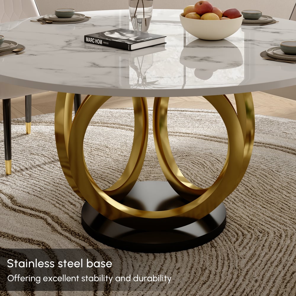 5 Piece Dining Room Set 1350mm Sintered Stone Top Round Dining Table White&Grey 4 Chairs window image