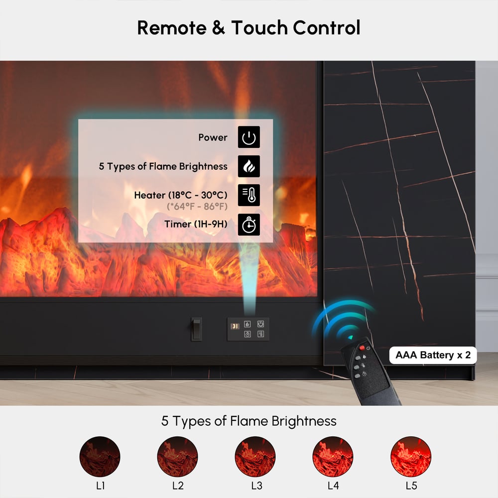 Meuble TV de cheminée électrique en pierre frittée de 2000 mm avec télécommande image de fenêtre
