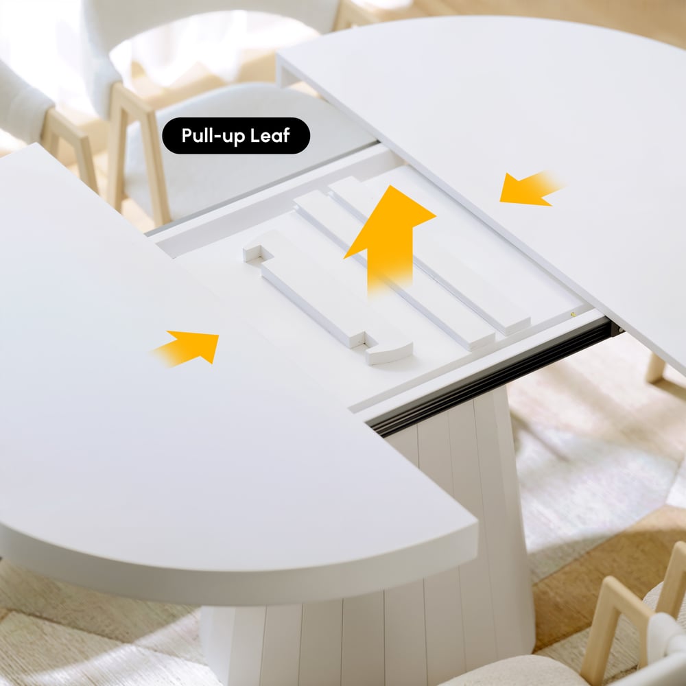 Dining Set 39"-55" Japandi Extendable Dining Table White with 4 Chairs window image