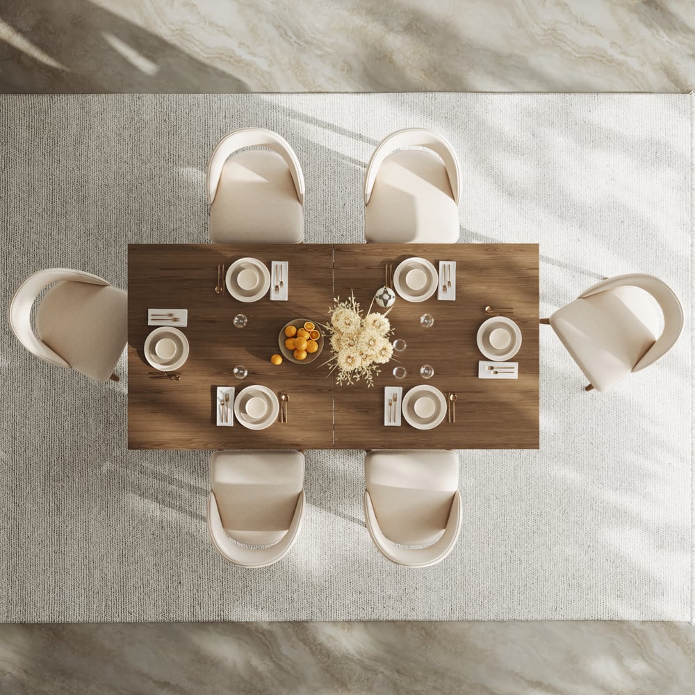 Dining Set 79''-94'' Extendable Walnut Table with 6 Chairs window image