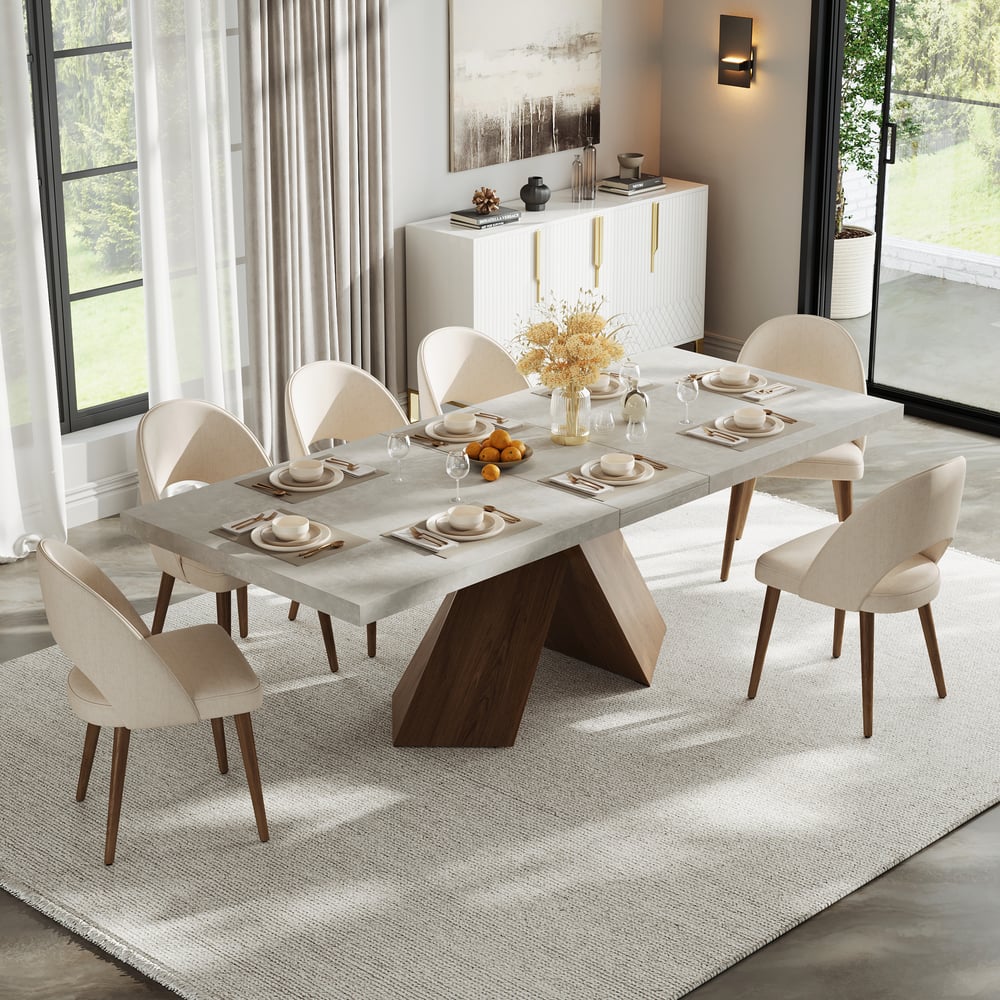 Dining Set 79"-94" Extendable Gray Table with 8 Chairs window image