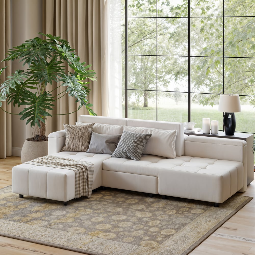 Modular Sectional Velvet Reversible Sofa Bed with Storage window image