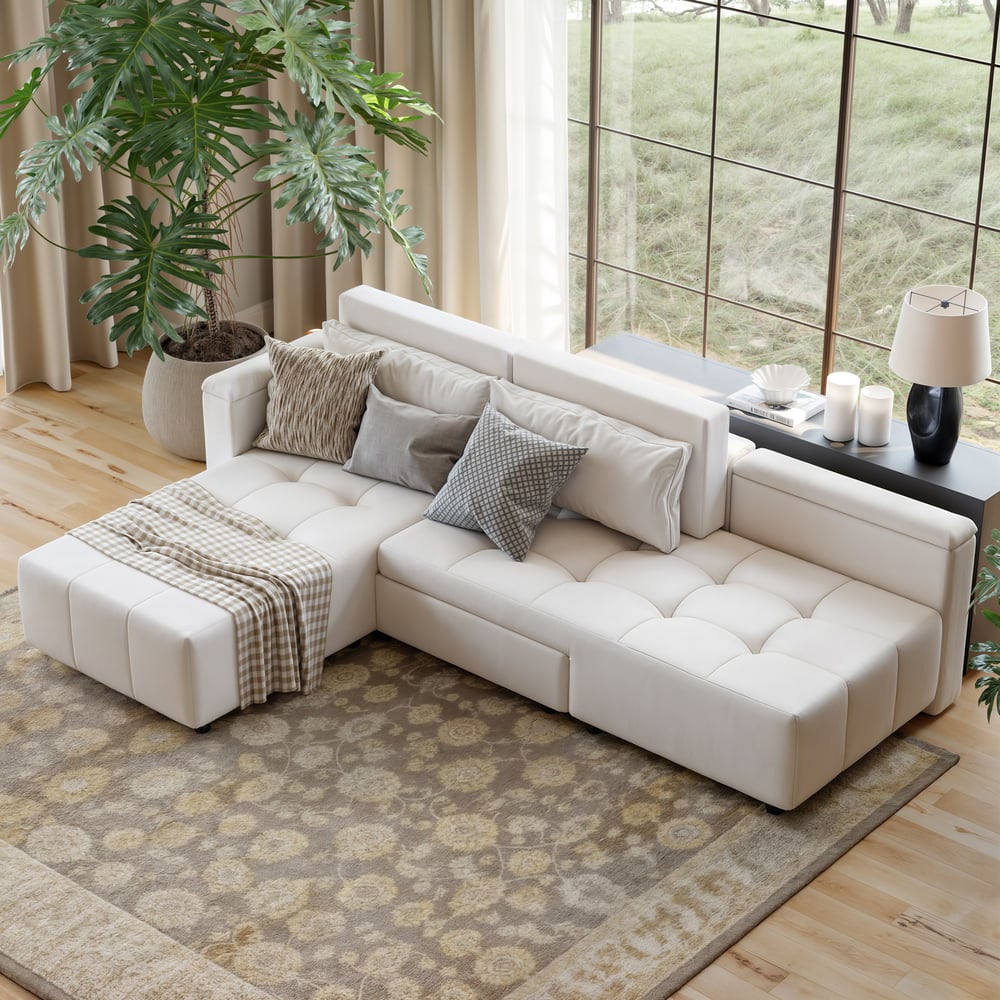 Modular Sectional Velvet Reversible Sofa Bed with Storage window image