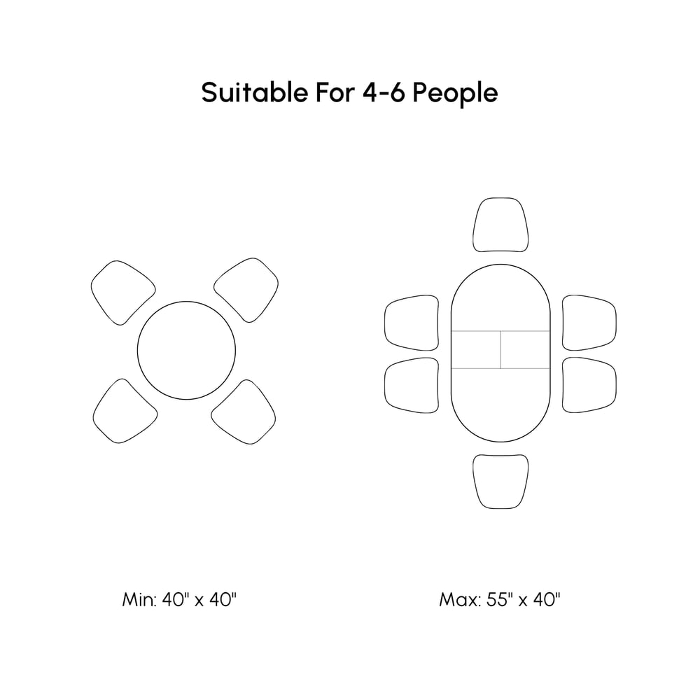 Dining Set 39"-55" Japandi Extendable Dining Table White with 4 Chairs weights dimensions image