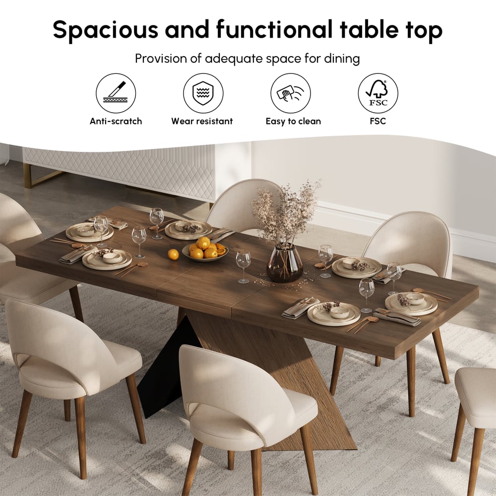 1600mm-2000mm Extendable Walnut Dining Table & 4 Walnut Japandi Rattan Dining Chairs window image