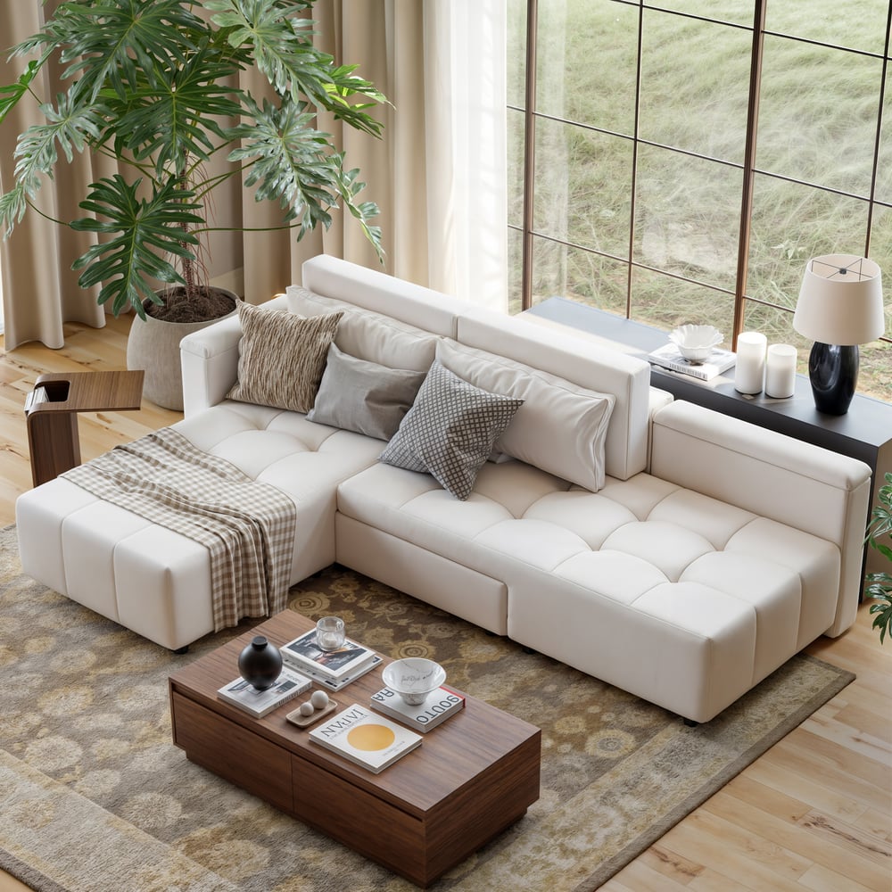 Modular Sectional Velvet Reversible Sofa Bed with Storage window image