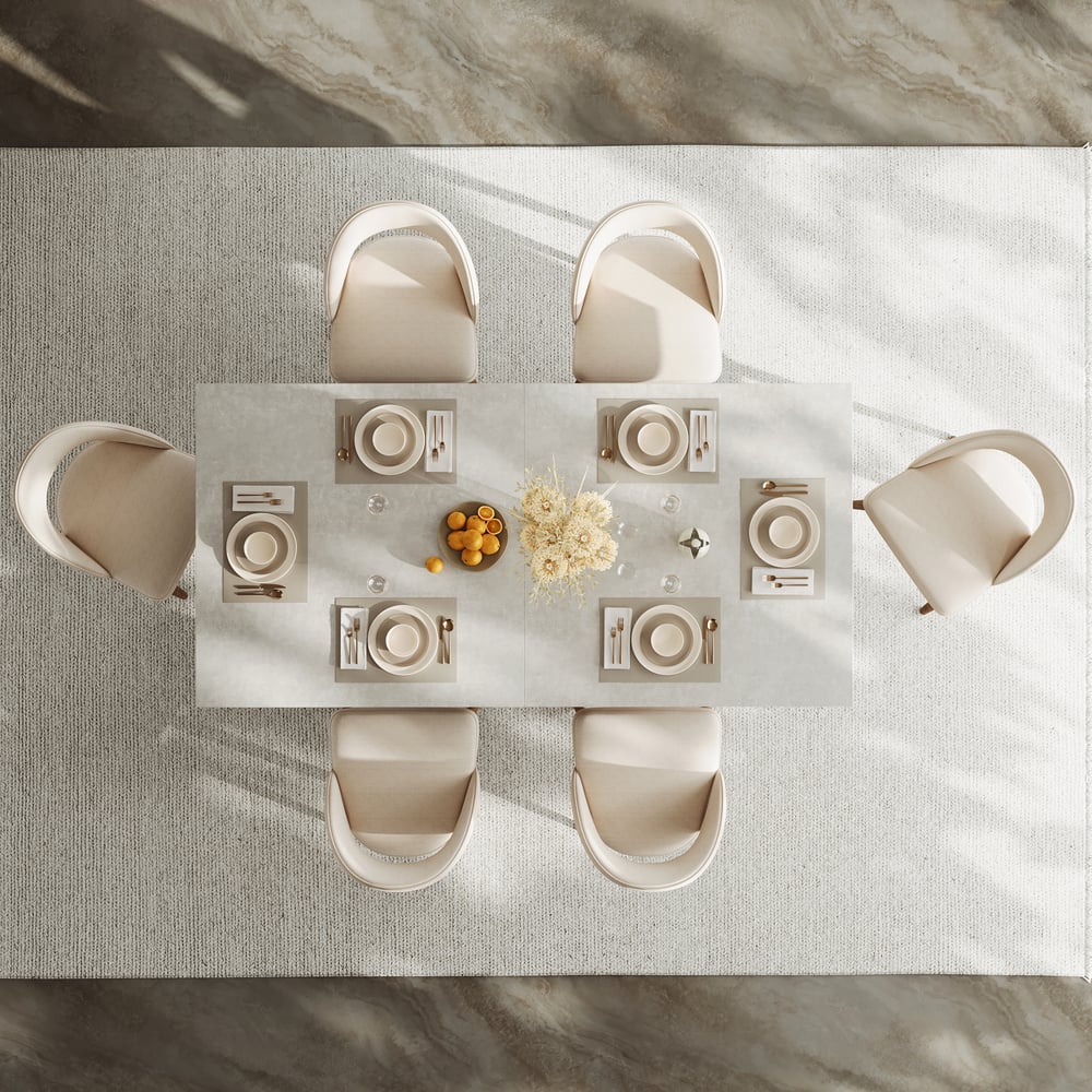 Dining Set 79"-94" Extendable Gray Table with 6 Chairs window image