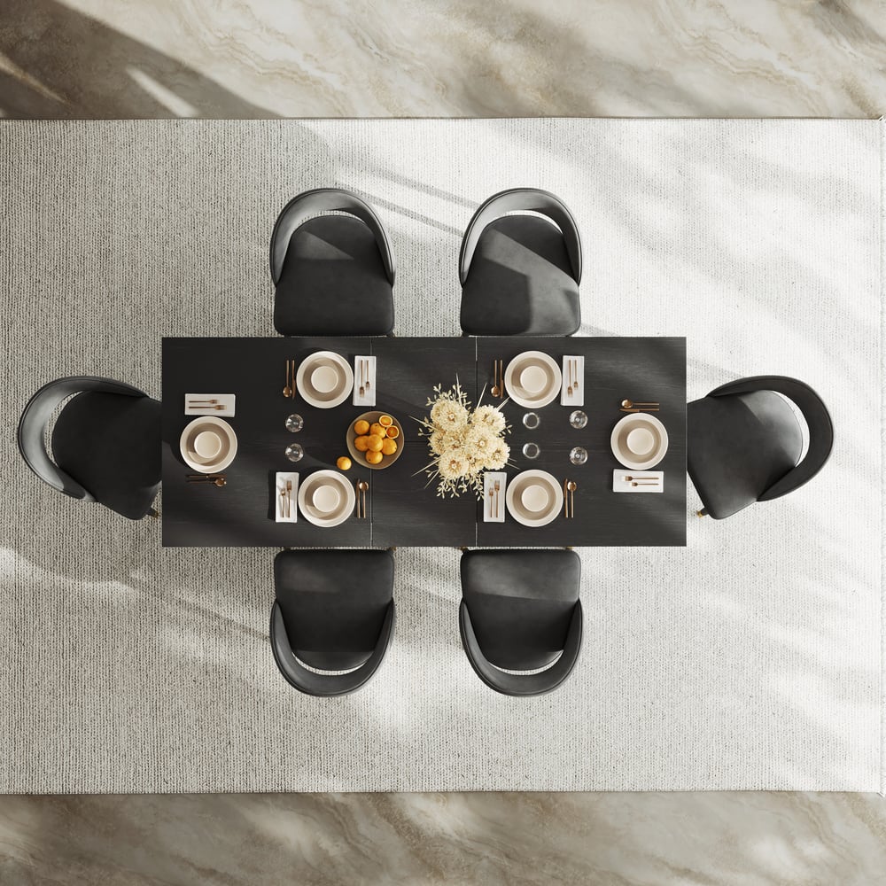 Dining Set 64"-79" Extendable Black Table with 6 Chairs window image