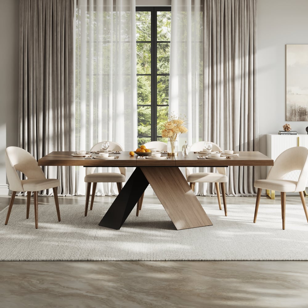 Dining Set 79"-94" Extendable Walnut Table with 8 Chairs window image