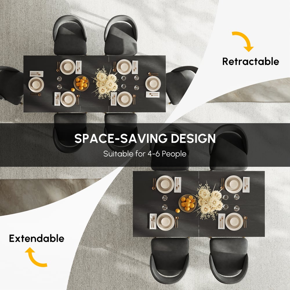 Dining Set 64"-79" Extendable Black Table with 6 Chairs window image