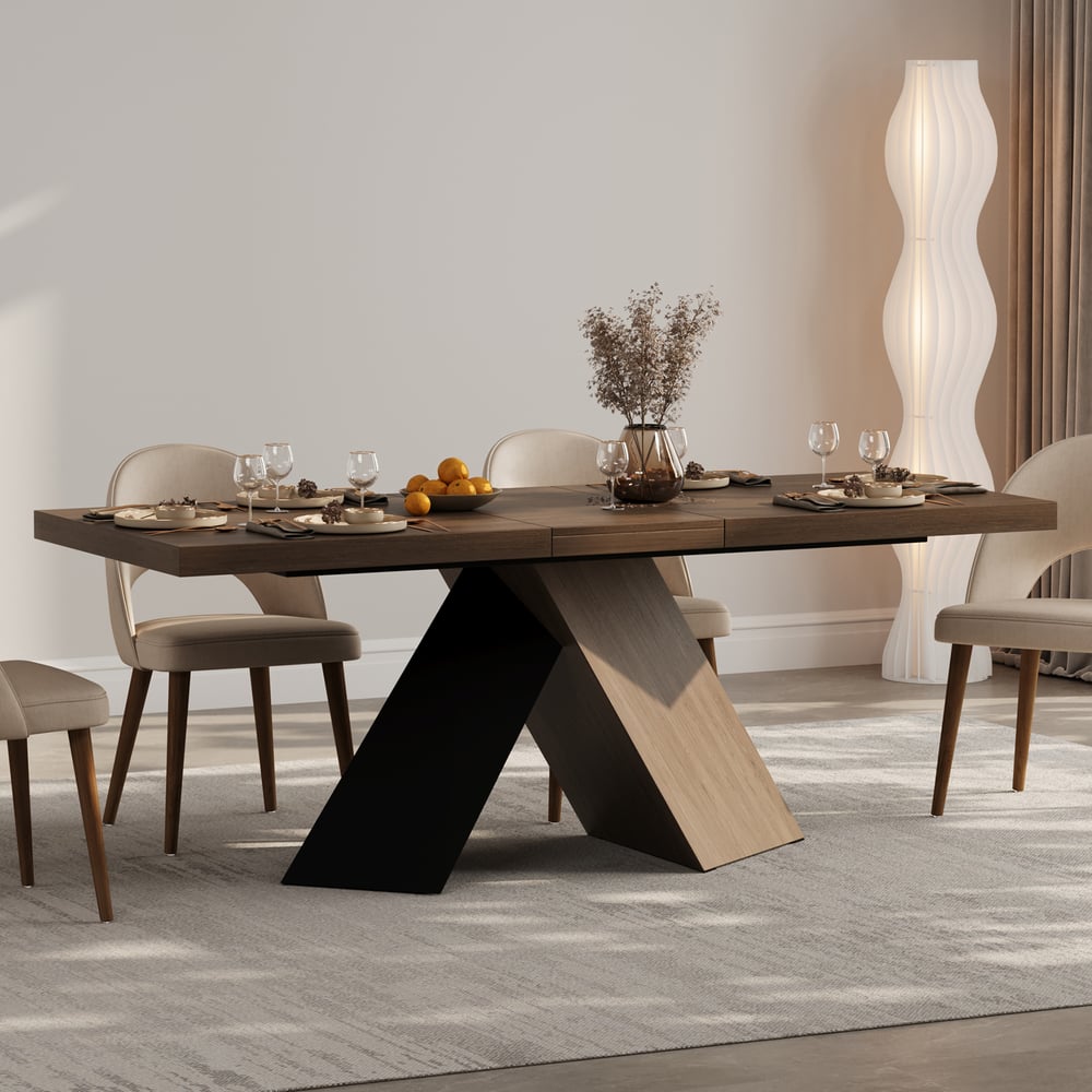 1600mm-2000mm Extendable Walnut Dining Table & 4 Walnut Japandi Rattan Dining Chairs window image