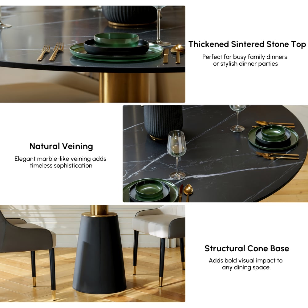 39" Sintered Stone Round Dining Table with Saddle Leather Base Seats 2-4 People window image