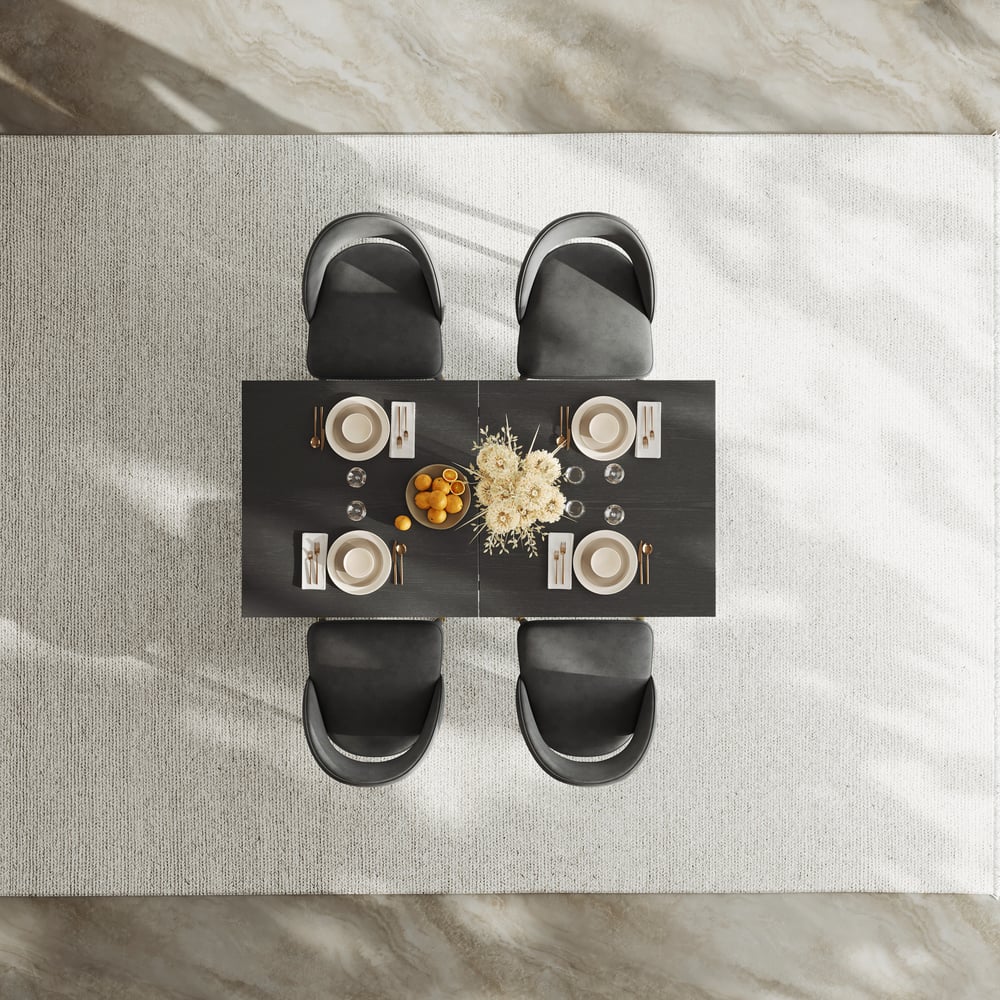 1600mm-2000mm Extendable Black Dining Table & 4 Walnut Japandi Rattan Dining Chairs window image