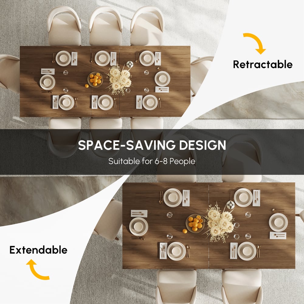 Dining Set 79''-94'' Extendable Walnut Table with 6 Chairs window image