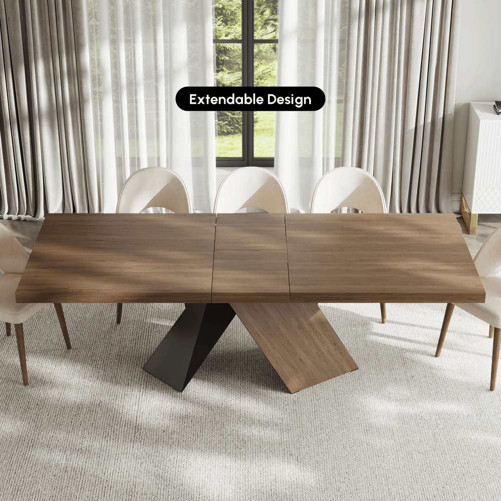 Dining Set 79"-94" Extendable Walnut Table with 8 Chairs window image