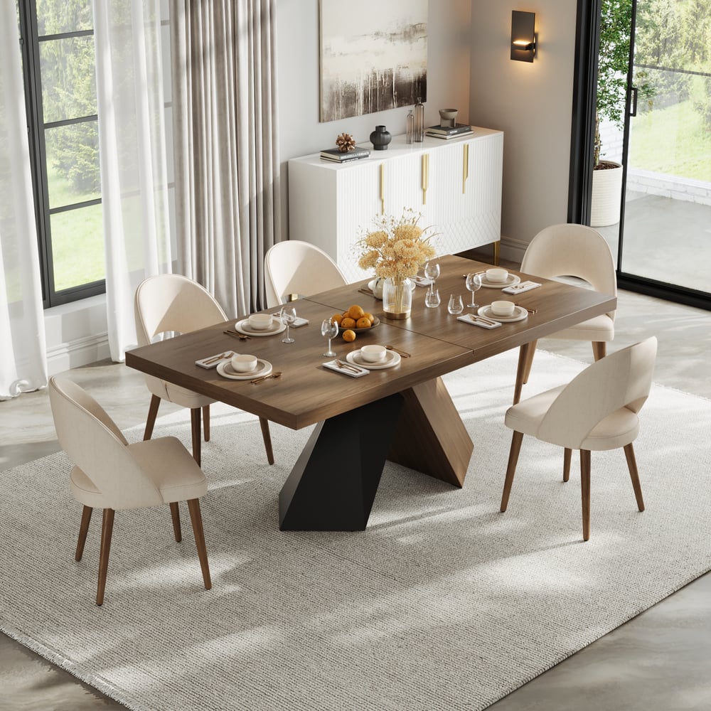 Dining Set 79''-94'' Extendable Walnut Table with 6 Chairs window image