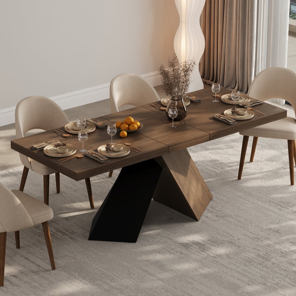 1600mm-2000mm Extendable Walnut Dining Table & 4 Walnut Japandi Rattan Dining Chairs window image