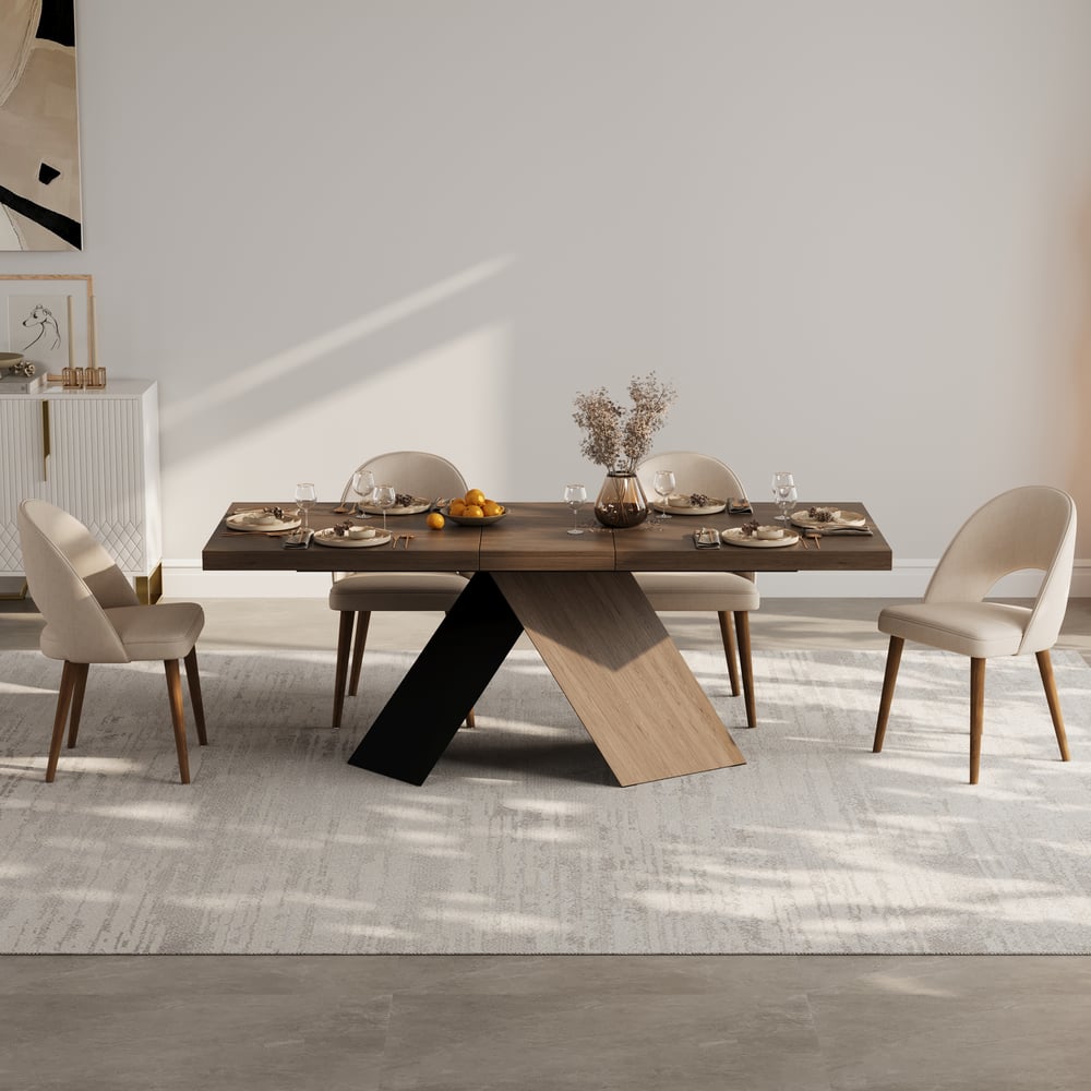 1600mm-2000mm Extendable Walnut Dining Table & 4 Walnut Japandi Rattan Dining Chairs window image