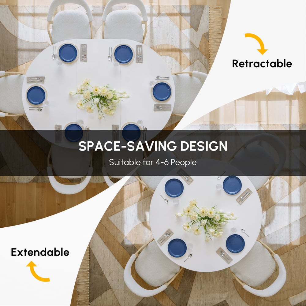 Dining Set 39"-55" Japandi Extendable Dining Table White with 4 Chairs window image