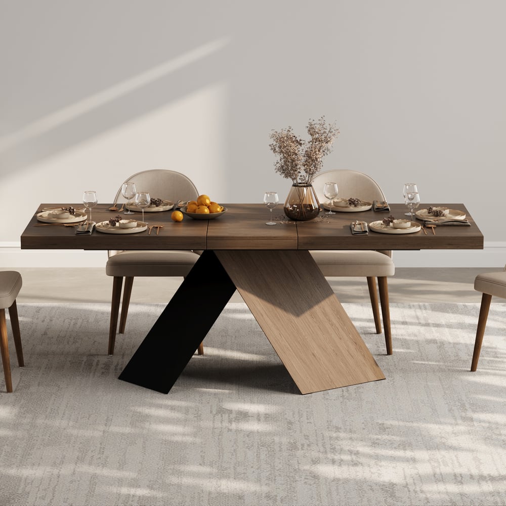 1600mm-2000mm Extendable Walnut Dining Table & 4 Walnut Japandi Rattan Dining Chairs window image