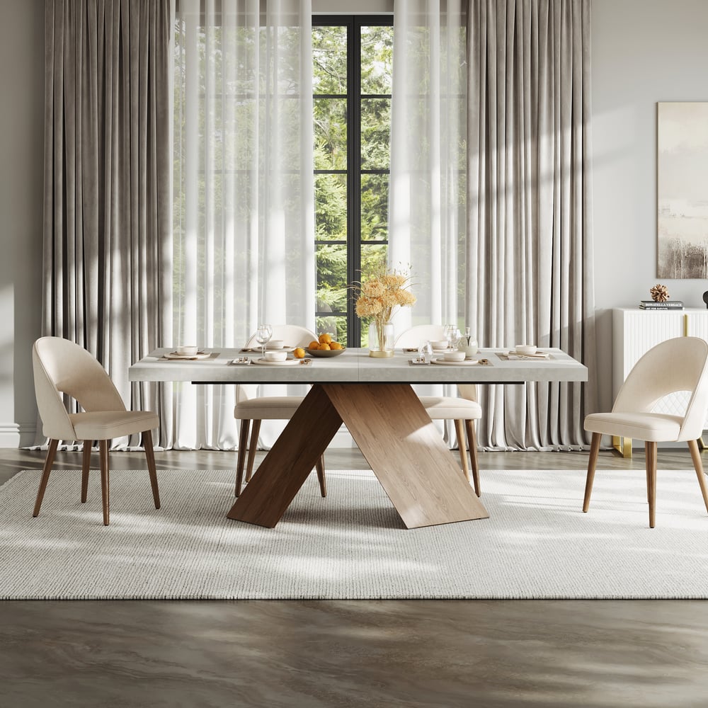 Dining Set 79"-94" Extendable Gray Table with 6 Chairs window image