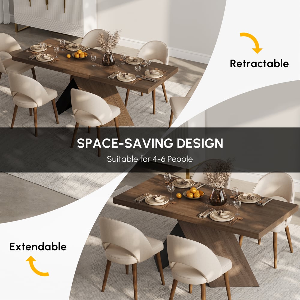 1600mm-2000mm Extendable Walnut Dining Table & 4 Walnut Japandi Rattan Dining Chairs window image