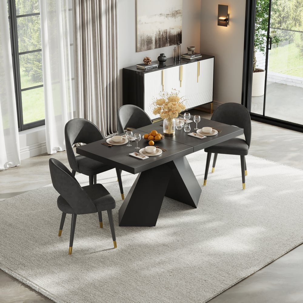 1600mm-2000mm Extendable Black Dining Table & 4 Walnut Japandi Rattan Dining Chairs window image