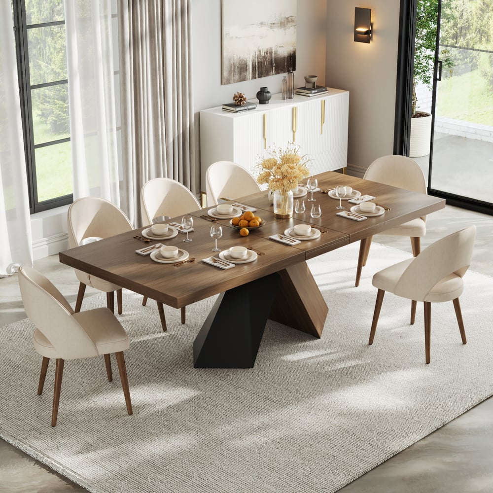 Dining Set 79''-94'' Extendable Walnut Table with 6 Chairs window image