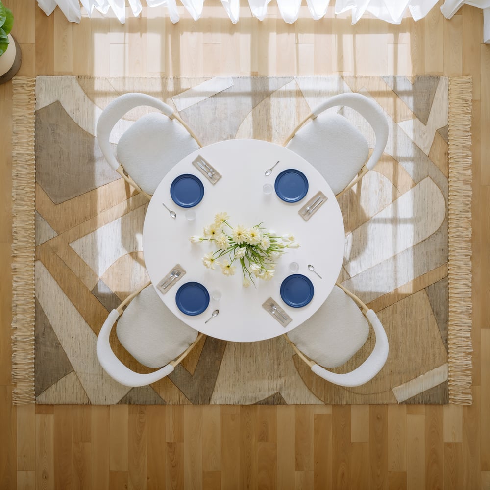 Dining Set 39"-55" Japandi Extendable Dining Table White with 4 Chairs window image