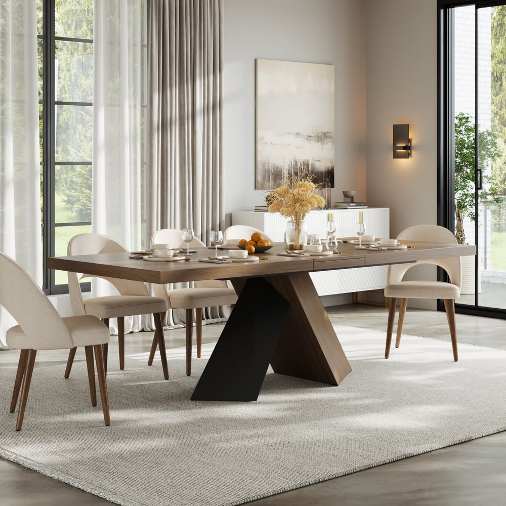 Dining Set 79"-94" Extendable Walnut Table with 8 Chairs window image