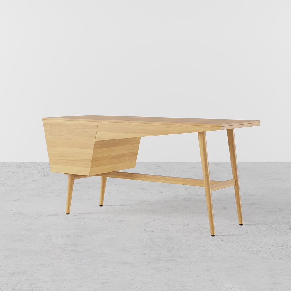 1500mm Mid Century Modern Natural Writing Desk Wood Computer Desk with 2 Drawers 4 Legs window image