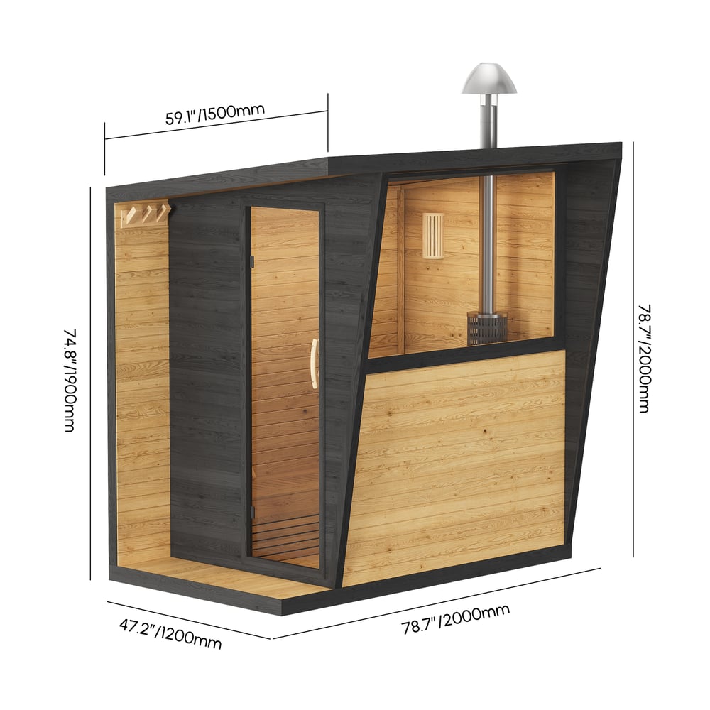 Outdoor Wooden Cabin Sauna Room for Wood Burning for 2-4 People weights dimensions image