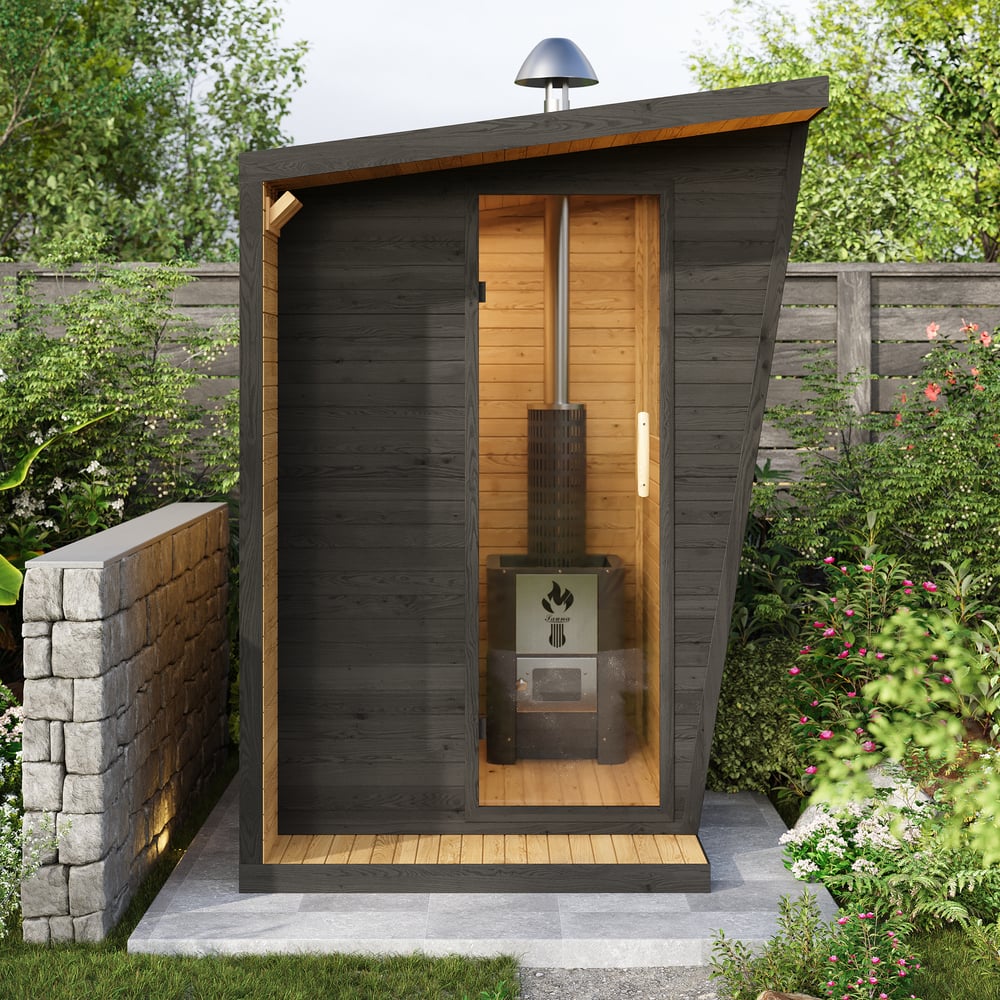 Outdoor Wooden Cabin Sauna Room for Wood Burning for 2-4 People window image