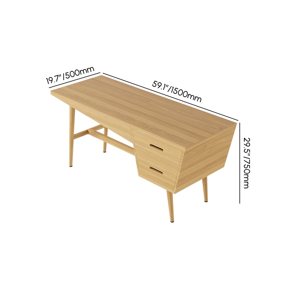 1500mm Mid Century Modern Natural Writing Desk Wood Computer Desk with 2 Drawers 4 Legs weights dimensions image