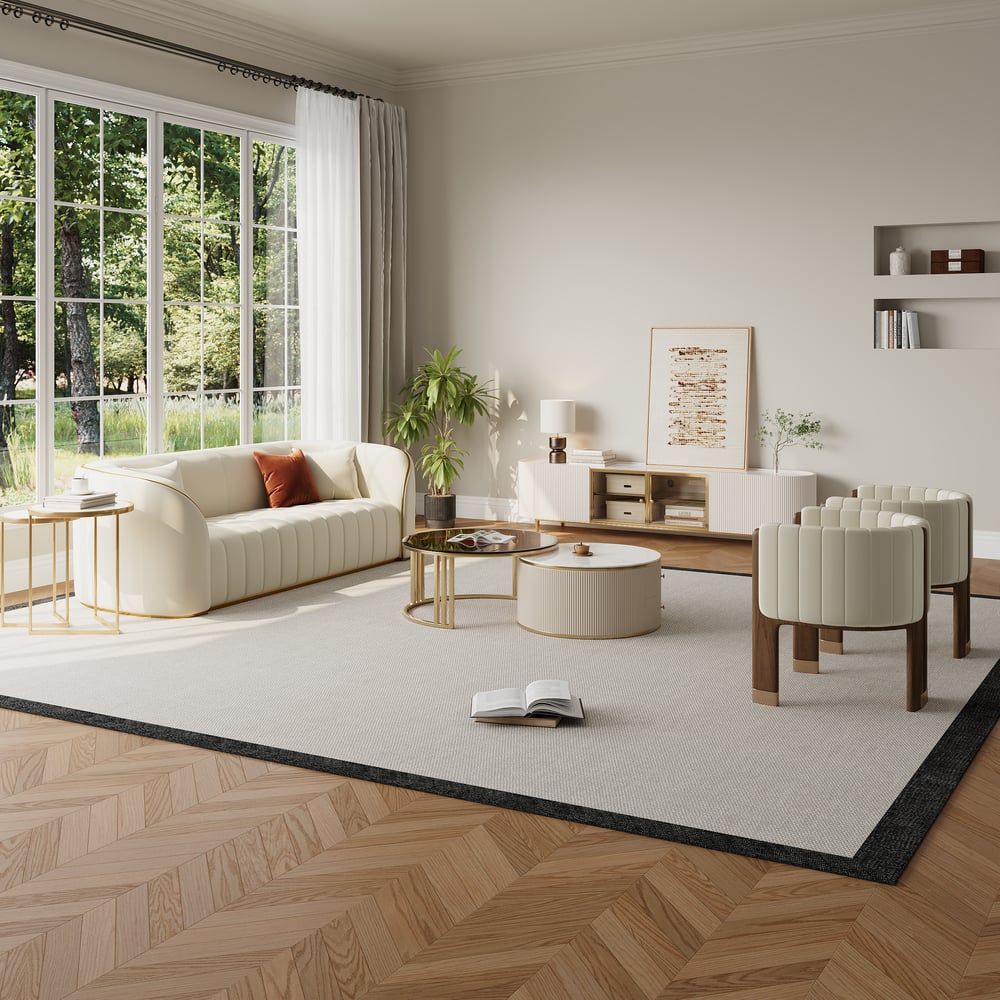 Palley moderner ovaler TV-Schrank mit Stauraum und Glastüren in Weiß, 200 cm Schaufensterbilder