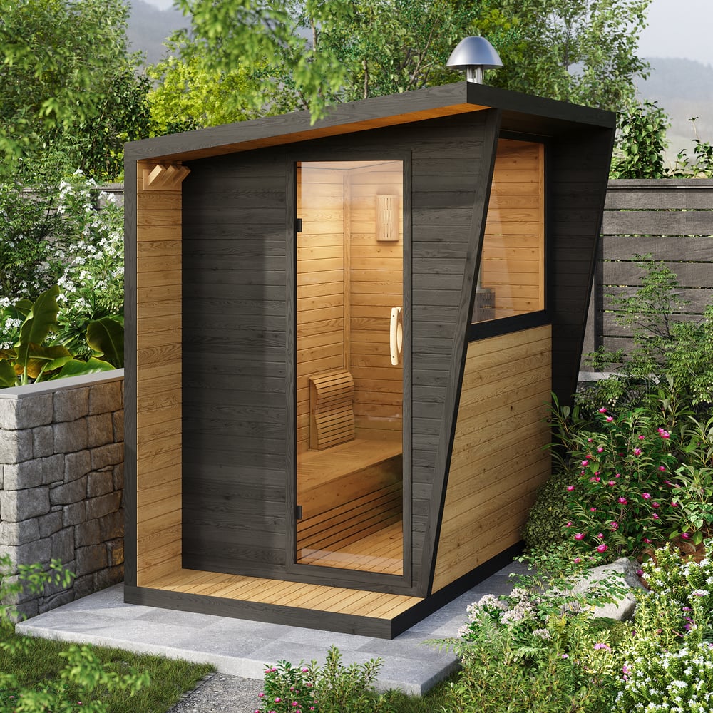 Outdoor Wooden Cabin Sauna Room for Wood Burning for 2-4 People window image