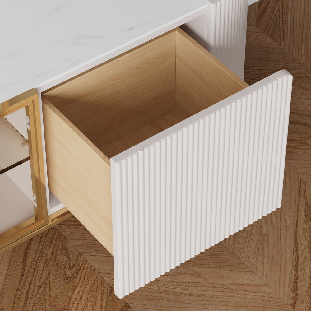 Palley moderner ovaler TV-Schrank mit Stauraum und Glastüren in Weiß, 200 cm Schaufensterbilder