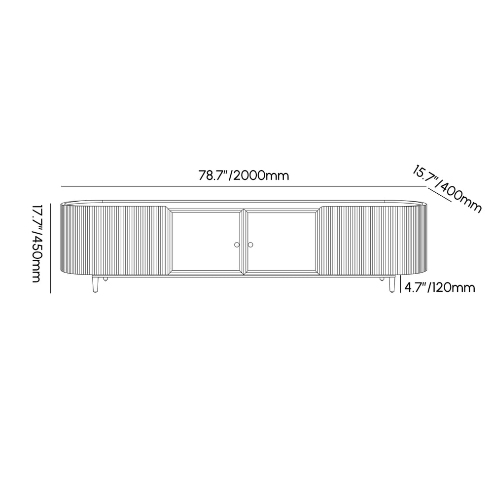Palley moderner ovaler TV-Schrank mit Stauraum und Glastüren in Weiß, 200 cm Bild der Gewichte & Abmessungen