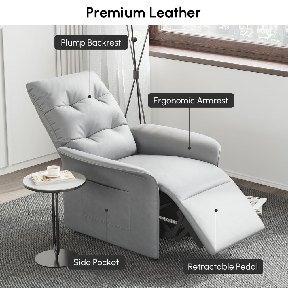 Leather Power Recliner Accent Chair with Side Pocket window image
