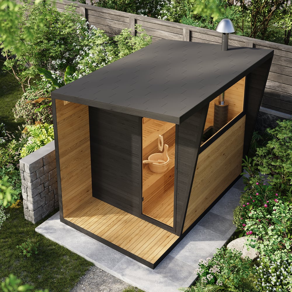 Outdoor Wooden Cabin Sauna Room for 4 People window image