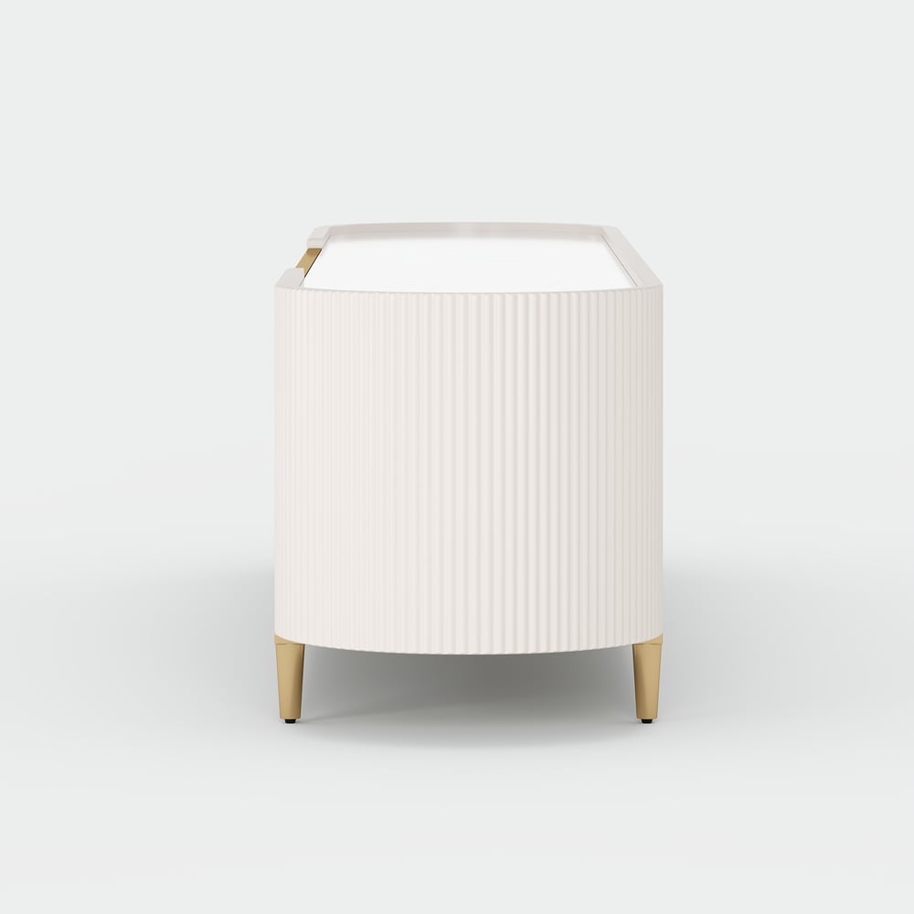 Palley moderner ovaler TV-Schrank mit Stauraum und Glastüren in Weiß, 200 cm Schaufensterbilder