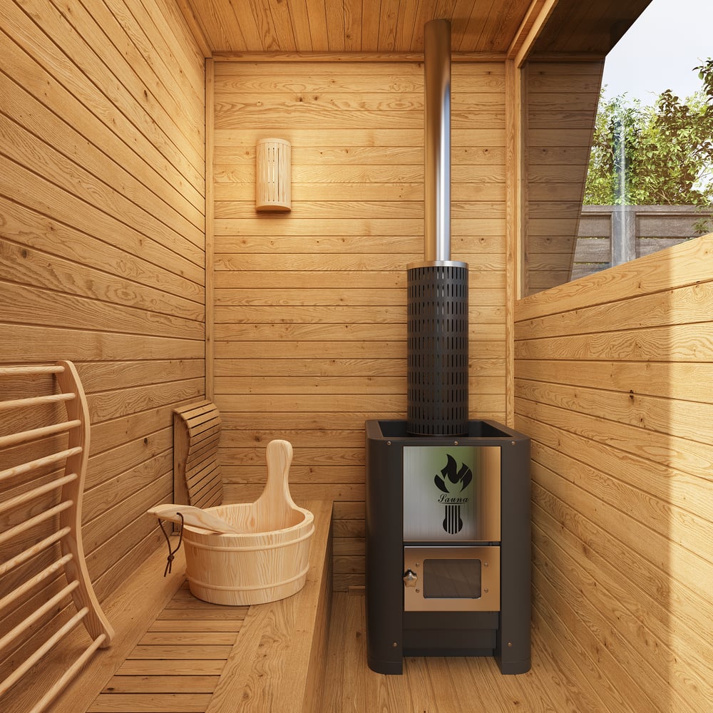 Outdoor Wooden Cabin Sauna Room for Wood Burning for 2-4 People window image